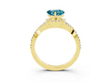 Yellow gold Heart Cut Blue Topaz Halo Twist Band Solitaire Prong Setting Ring_3