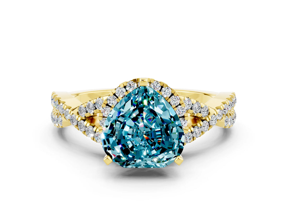 Yellow gold Heart Cut Blue Topaz  Halo Twist Band Solitaire Prong Setting Ring_42