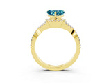 Yellow gold Heart Cut Blue Topaz  Halo Twist Band Solitaire Prong Setting Ring_45