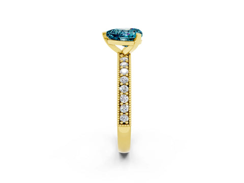 Yellow gold Heart Cut Blue Topaz Milgrain Pavé Engagement Ring with Four-Prong Setting_14