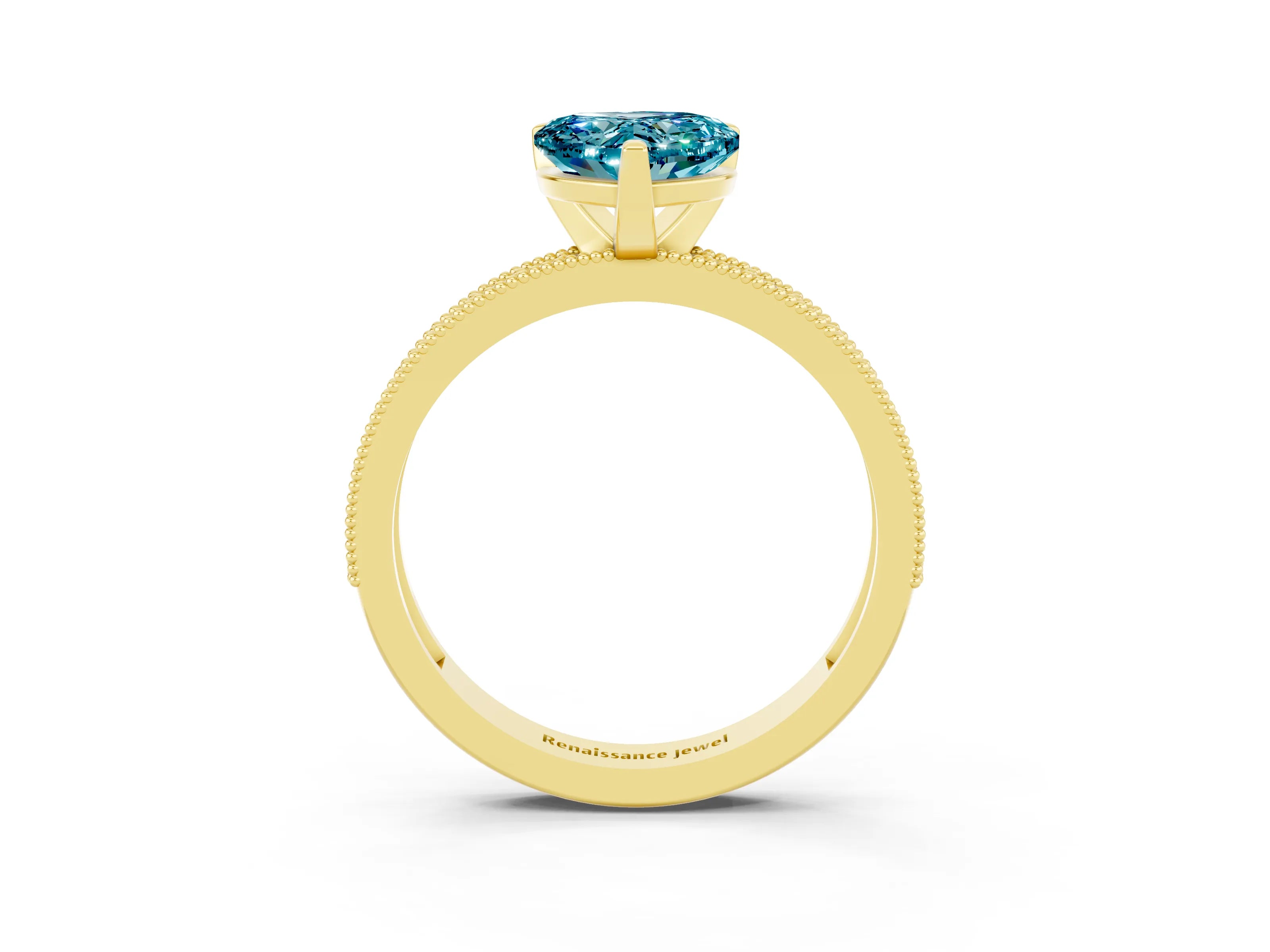 Yellow gold Heart Cut Blue Topaz Milgrain Pavé Engagement Ring with Four-Prong Setting_15