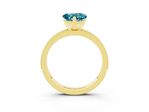 Yellow gold Heart Cut Blue Topaz Milgrain Pavé Engagement Ring with Four-Prong Setting_15