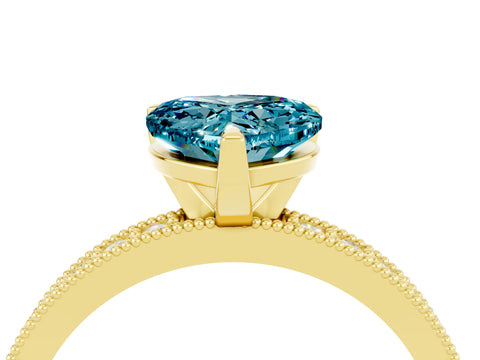 Yellow gold Heart Cut Blue Topaz Milgrain Pavé Engagement Ring with Four-Prong Setting_16