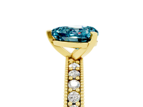 Yellow gold Heart Cut Blue Topaz Milgrain Pavé Engagement Ring with Four-Prong Setting_17