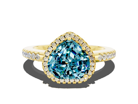 Yellow gold Heart Cut Blue Topaz Pavé Halo Ring with Four-Prong Setting_12