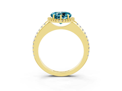 Yellow gold Heart Cut Blue Topaz Pavé Halo Ring with Four-Prong Setting_15
