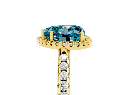 Yellow gold Heart Cut Blue Topaz Pavé Halo Ring with Four-Prong Setting_17