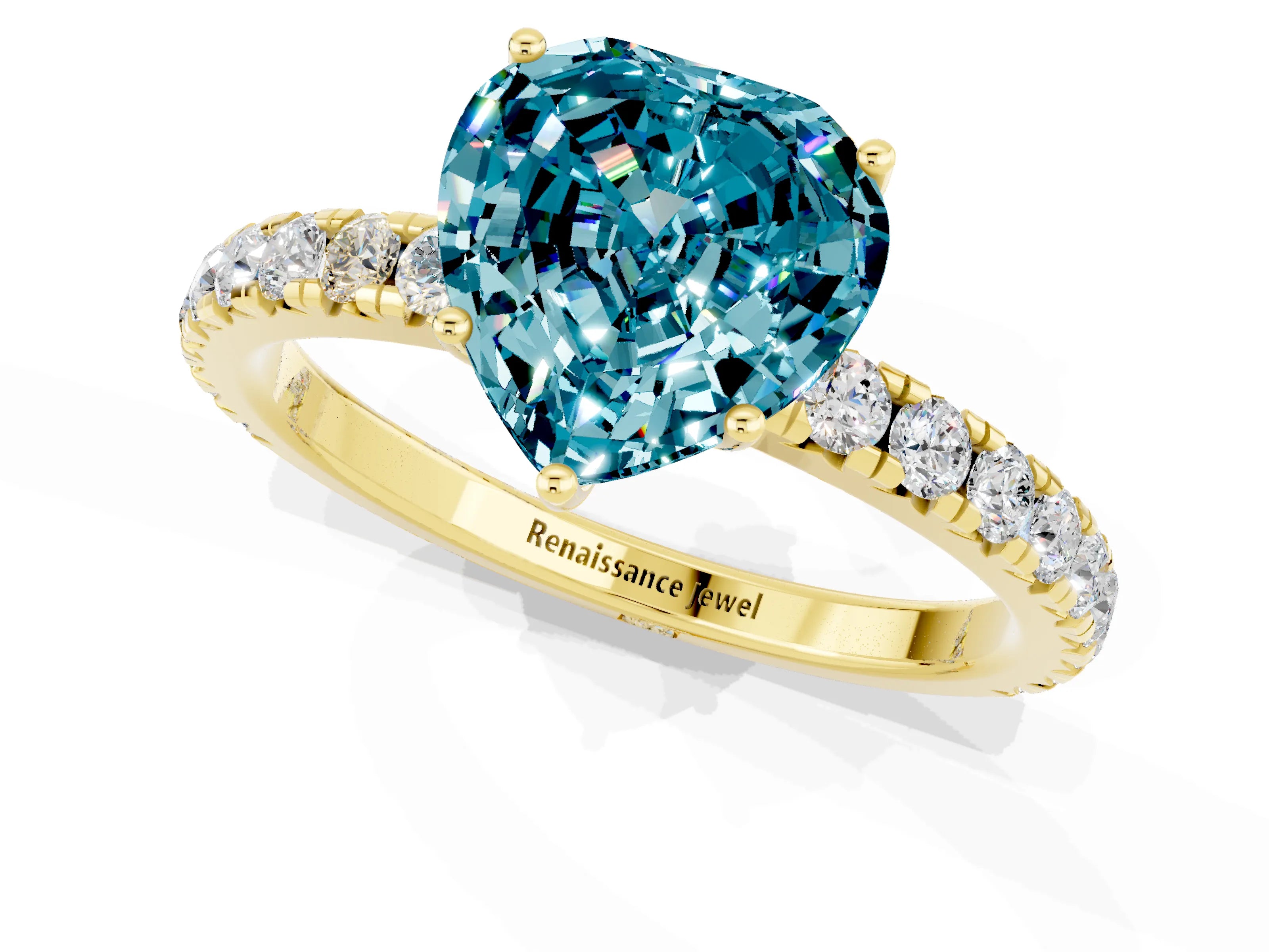 Yellow gold Heart Cut Blue Topaz Pavé Solitaire Engagement Ring with Four-Prong Setting_13
