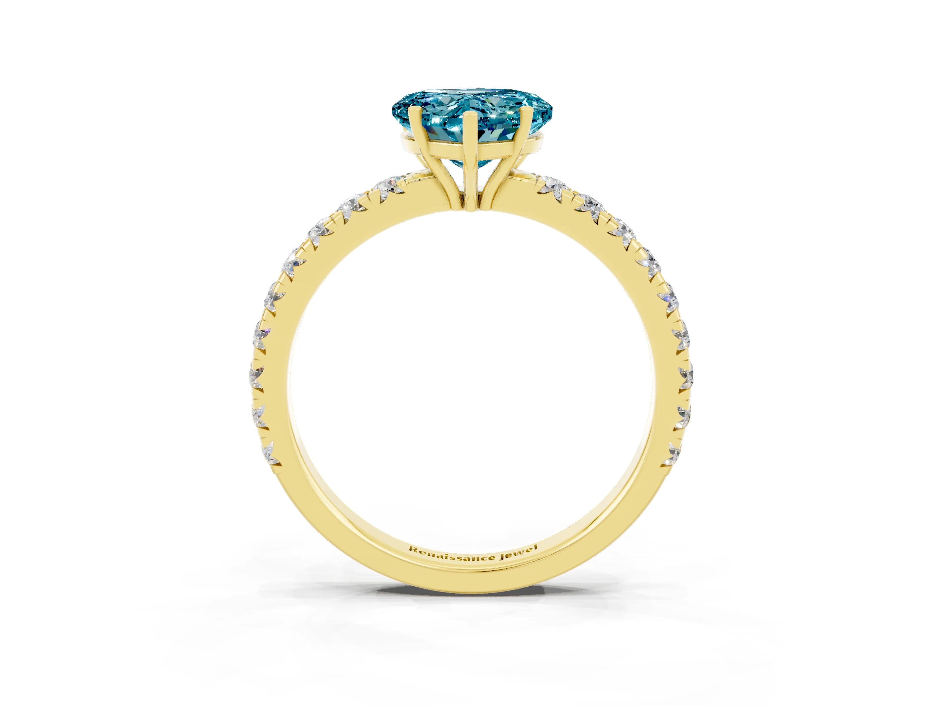 Yellow gold Heart Cut Blue Topaz Pavé Solitaire Engagement Ring with Four-Prong Setting_15