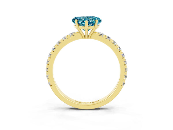 Yellow gold Heart Cut Blue Topaz Pavé Solitaire Engagement Ring with Four-Prong Setting