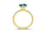 Yellow gold Heart Cut Blue Topaz Pavé Solitaire Ring with Round Band and Prong Setting_27