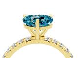 Yellow gold Heart Cut Blue Topaz Pavé Solitaire Ring with Round Band and Prong Setting_28