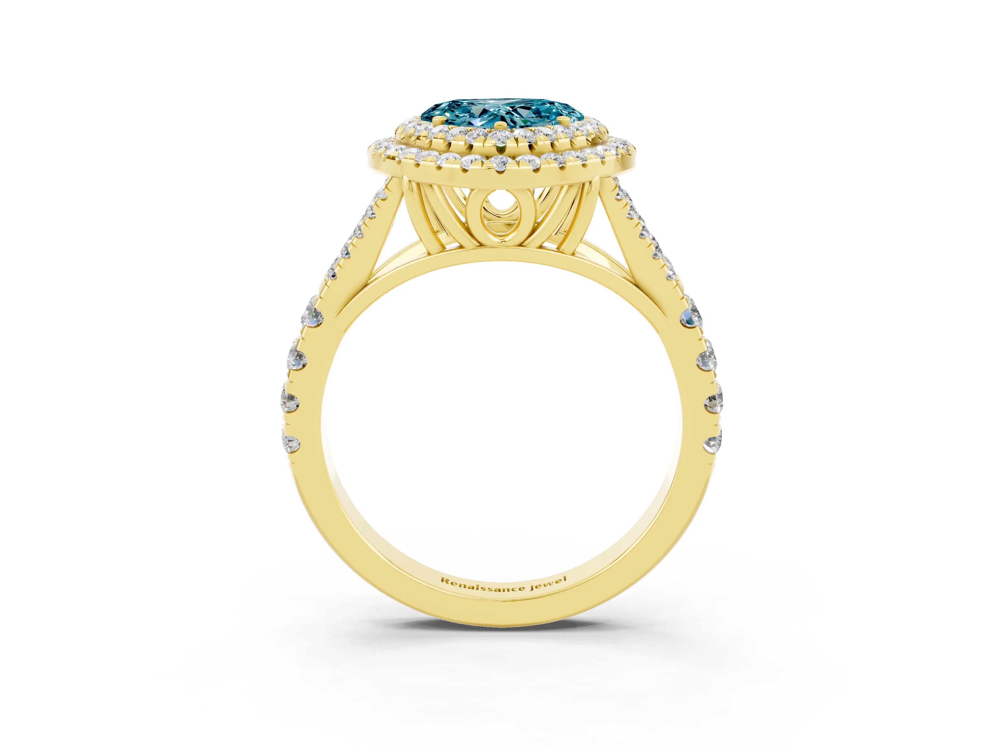 Yellow gold Heart Cut Blue Topaz Pavé Split Shank Double Halo Engagement Ring_3