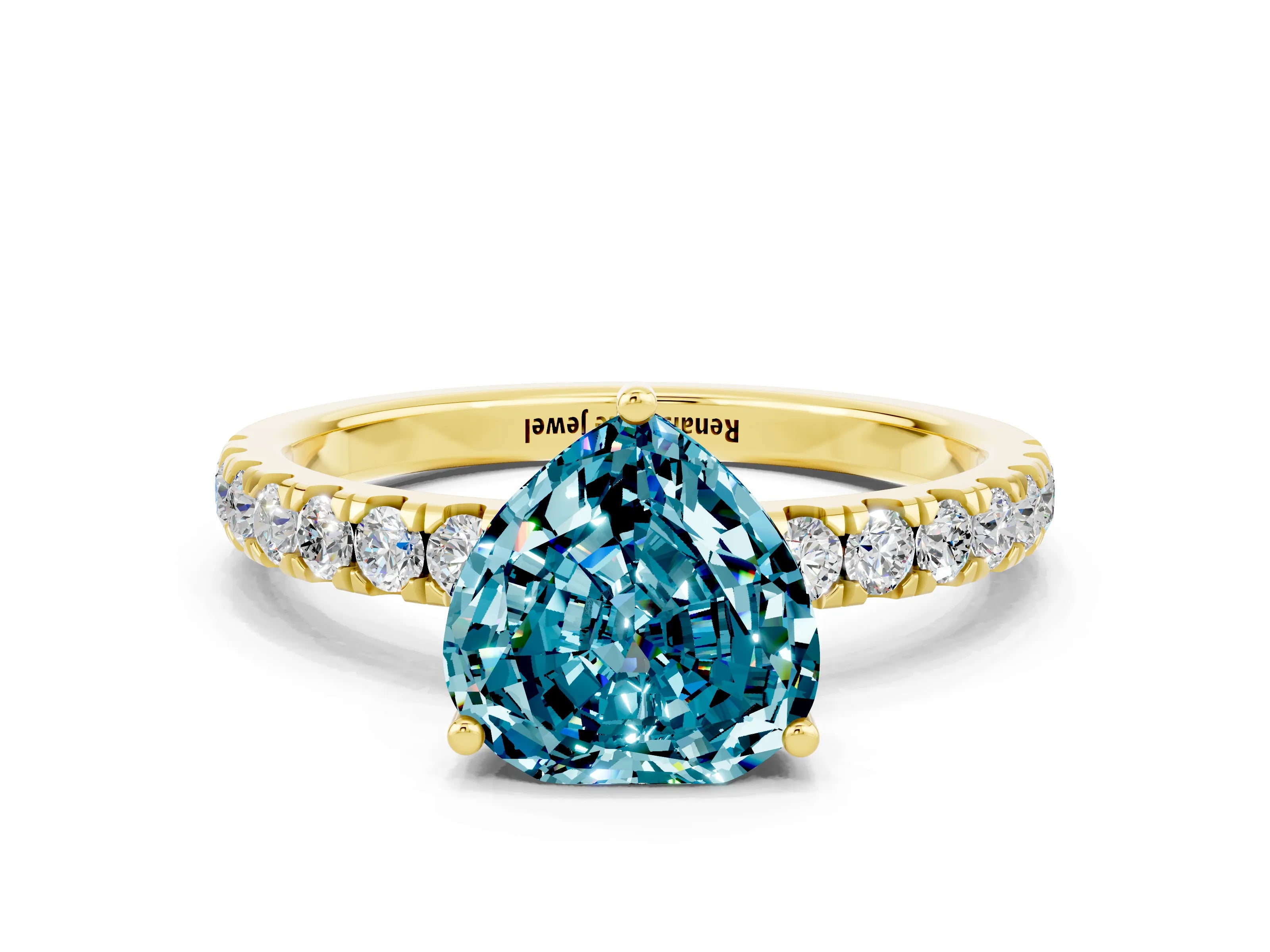 Yellow gold Heart Cut Blue Topaz Pave Band Solitaire Ring with Four-Prong Setting_36