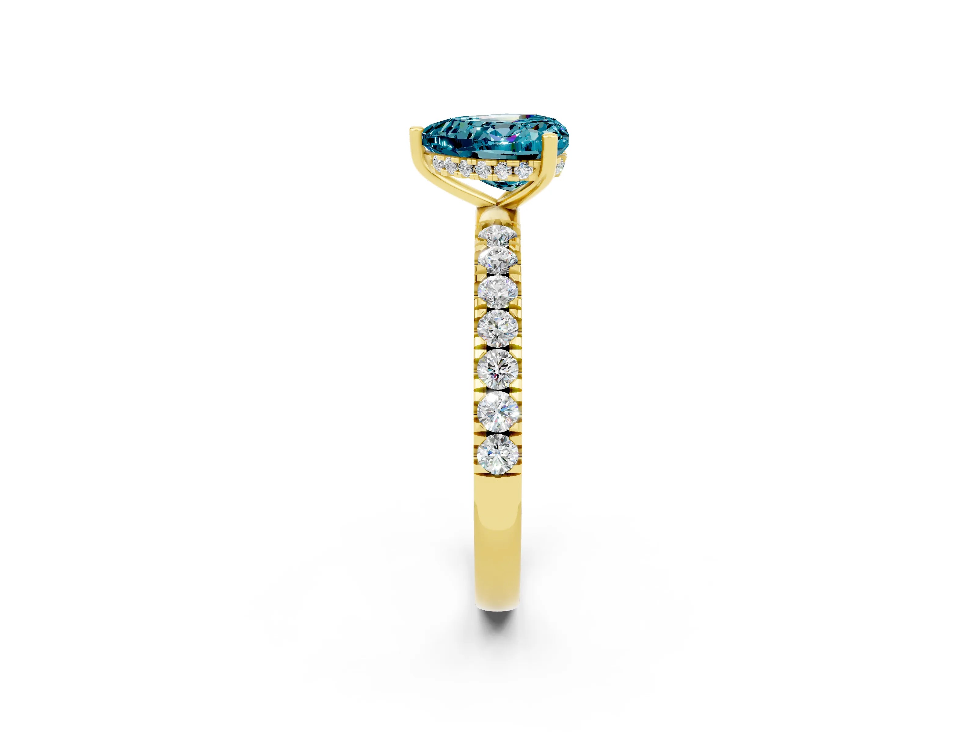 Yellow gold Heart Cut Blue Topaz Pave Band Solitaire Ring with Four-Prong Setting_38