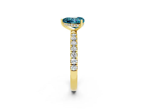 Yellow gold Heart Cut Blue Topaz Pave Band Solitaire Ring with Four-Prong Setting_38