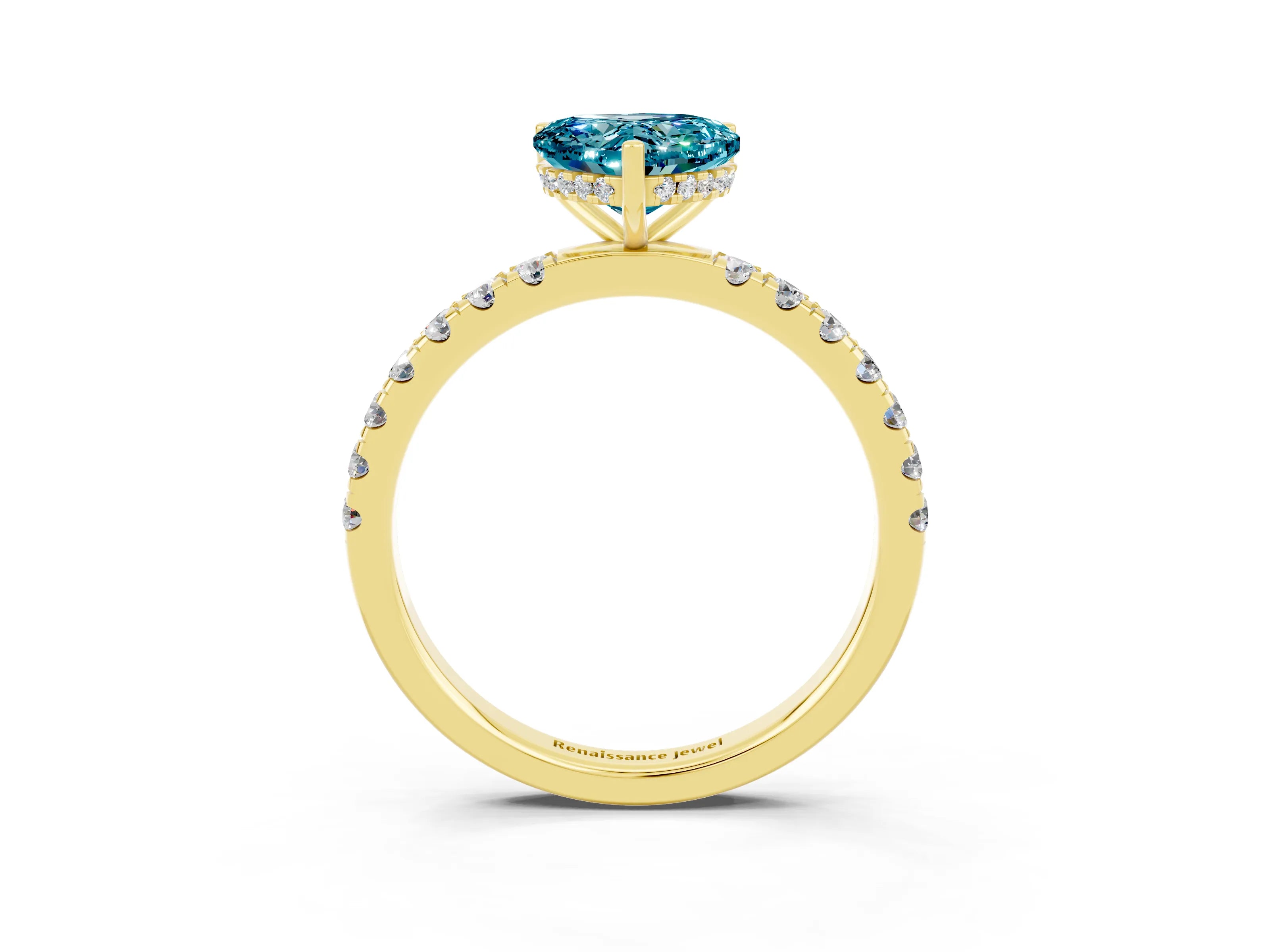 Yellow gold Heart Cut Blue Topaz Pave Band Solitaire Ring with Four-Prong Setting_39