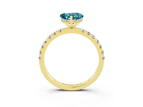 Yellow gold Heart Cut Blue Topaz Pave Band Solitaire Ring with Four-Prong Setting_39