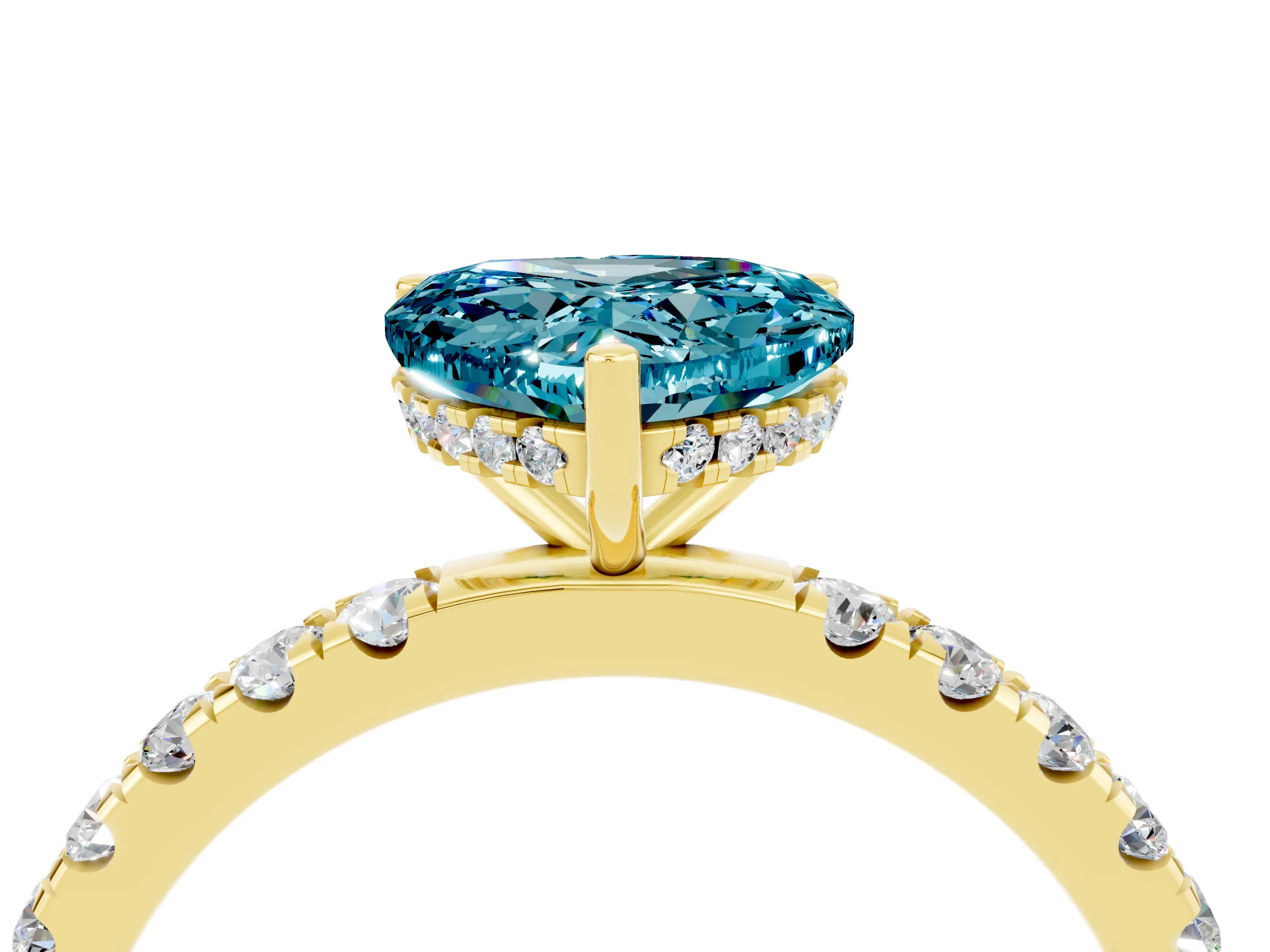 Yellow gold Heart Cut Blue Topaz Pave Band Solitaire Ring with Four-Prong Setting_40