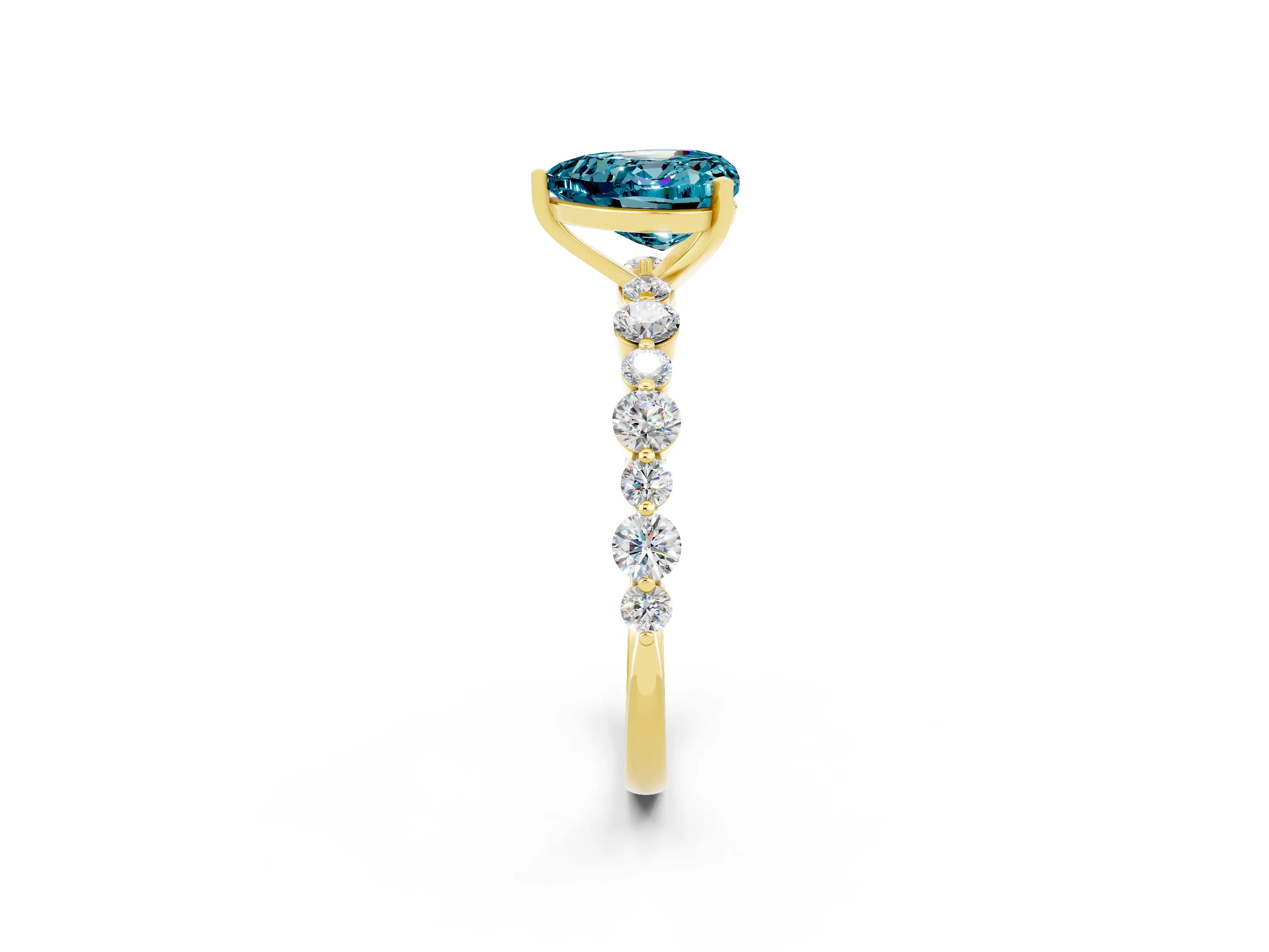 Yellow gold Heart Cut Blue Topaz Prong Set Engagement Ring with Pavé Band_2
