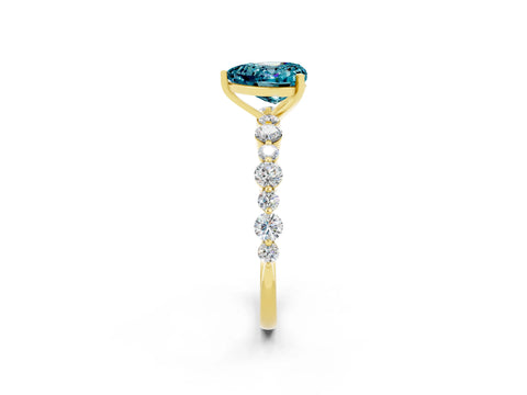 Yellow gold Heart Cut Blue Topaz Prong Set Engagement Ring with Pavé Band_2