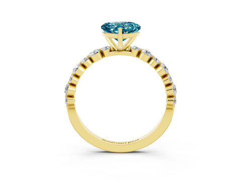 Yellow gold Heart Cut Blue Topaz Prong Set Engagement Ring with Pavé Band_3