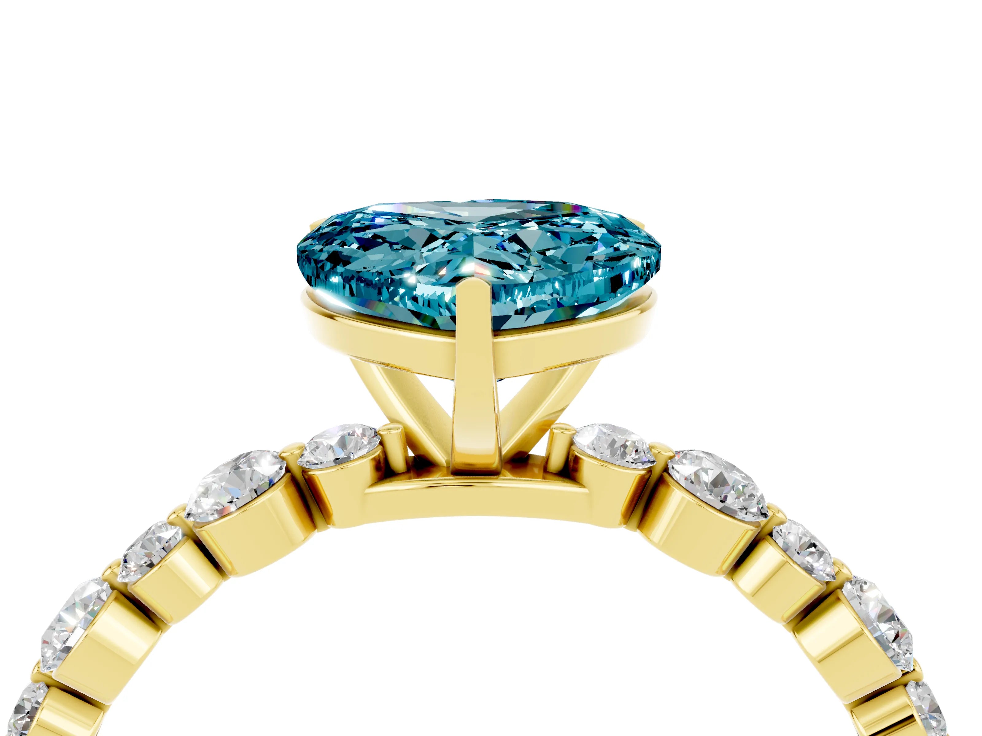 Yellow gold Heart Cut Blue Topaz Prong Set Engagement Ring with Pavé Band_4