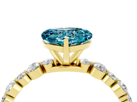 Yellow gold Heart Cut Blue Topaz Prong Set Engagement Ring with Pavé Band_4