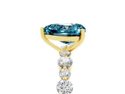 Yellow gold Heart Cut Blue Topaz Prong Set Engagement Ring with Pavé Band_5