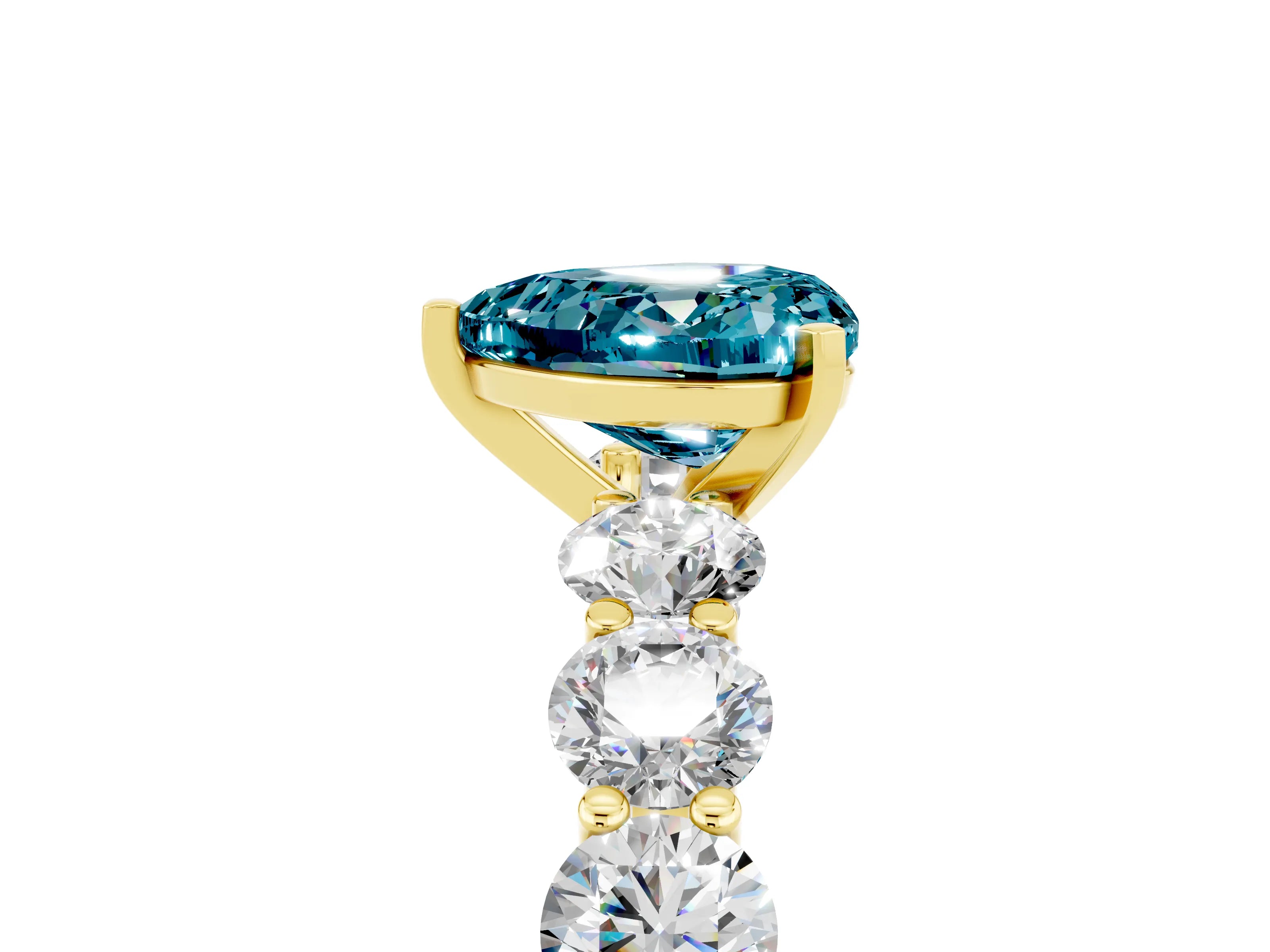Yellow gold Heart Cut Blue Topaz Prong Setting with Side Stones on a Pave Band_5