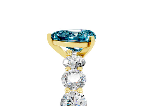 Yellow gold Heart Cut Blue Topaz Prong Setting with Side Stones on a Pave Band_5