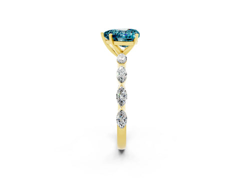 Yellow gold Heart Cut Blue Topaz Ring with Marquise Side Stones and Prong Setting_2
