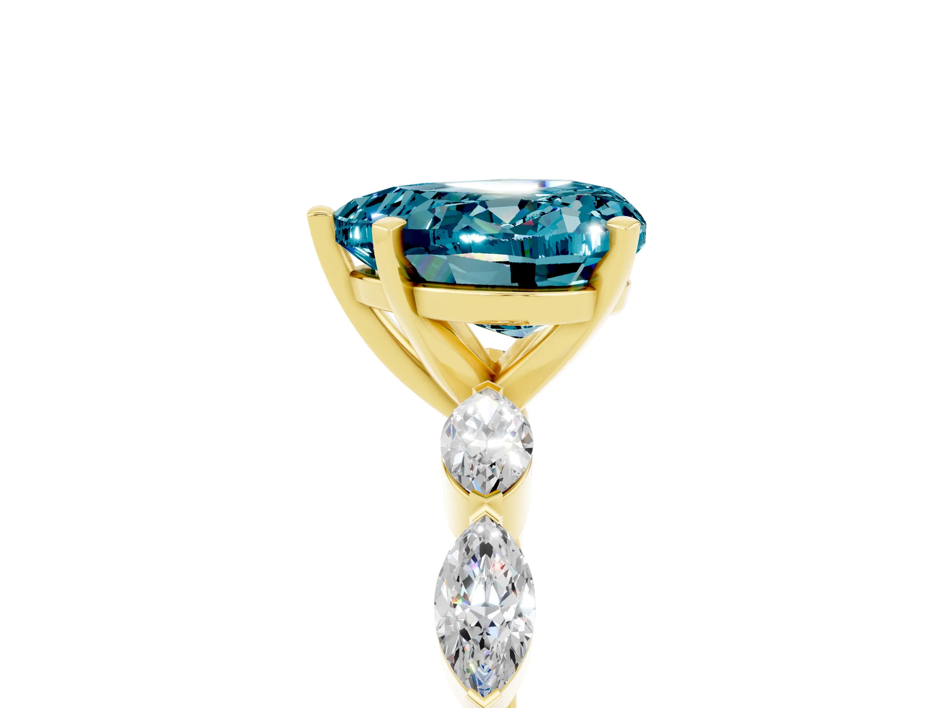 Yellow gold Heart Cut Blue Topaz Ring with Marquise Side Stones and Prong Setting_5