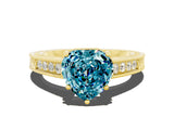 Yellow gold Heart Cut Blue Topaz Ring with Milgrain Pavé Band and Four-Prong Setting_12