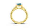 Yellow gold Heart Cut Blue Topaz Ring with Milgrain Pavé Band and Four-Prong Setting_15
