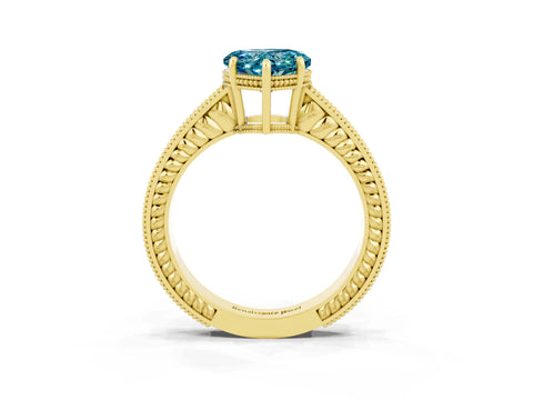 Yellow gold Heart Cut Blue Topaz Ring with Milgrain Pavé Band and Four-Prong Setting_15
