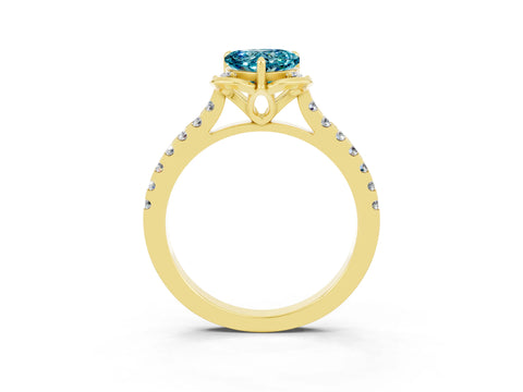 Yellow gold Heart Cut Blue Topaz Ring with Pavé Band and Floral Prong Setting_3