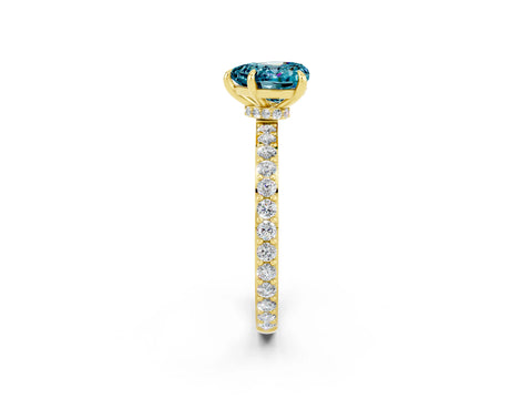 Yellow gold Heart Cut Blue Topaz Ring with Pavé Band and Four-Prong Setting_2