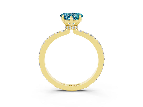 Yellow gold Heart Cut Blue Topaz Pavé Engagement Ring with Round  Accents and Prong Setting
