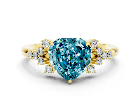 Yellow gold Heart Cut Blue Topaz Ring with Side Stones and Four-Prong Setting_36