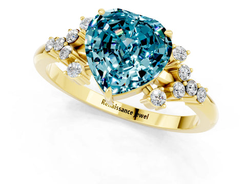 Yellow gold Heart Cut Blue Topaz Ring with Side Stones and Four-Prong Setting_37