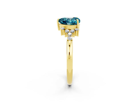Yellow gold Heart Cut Blue Topaz Ring with Side Stones and Four-Prong Setting_38