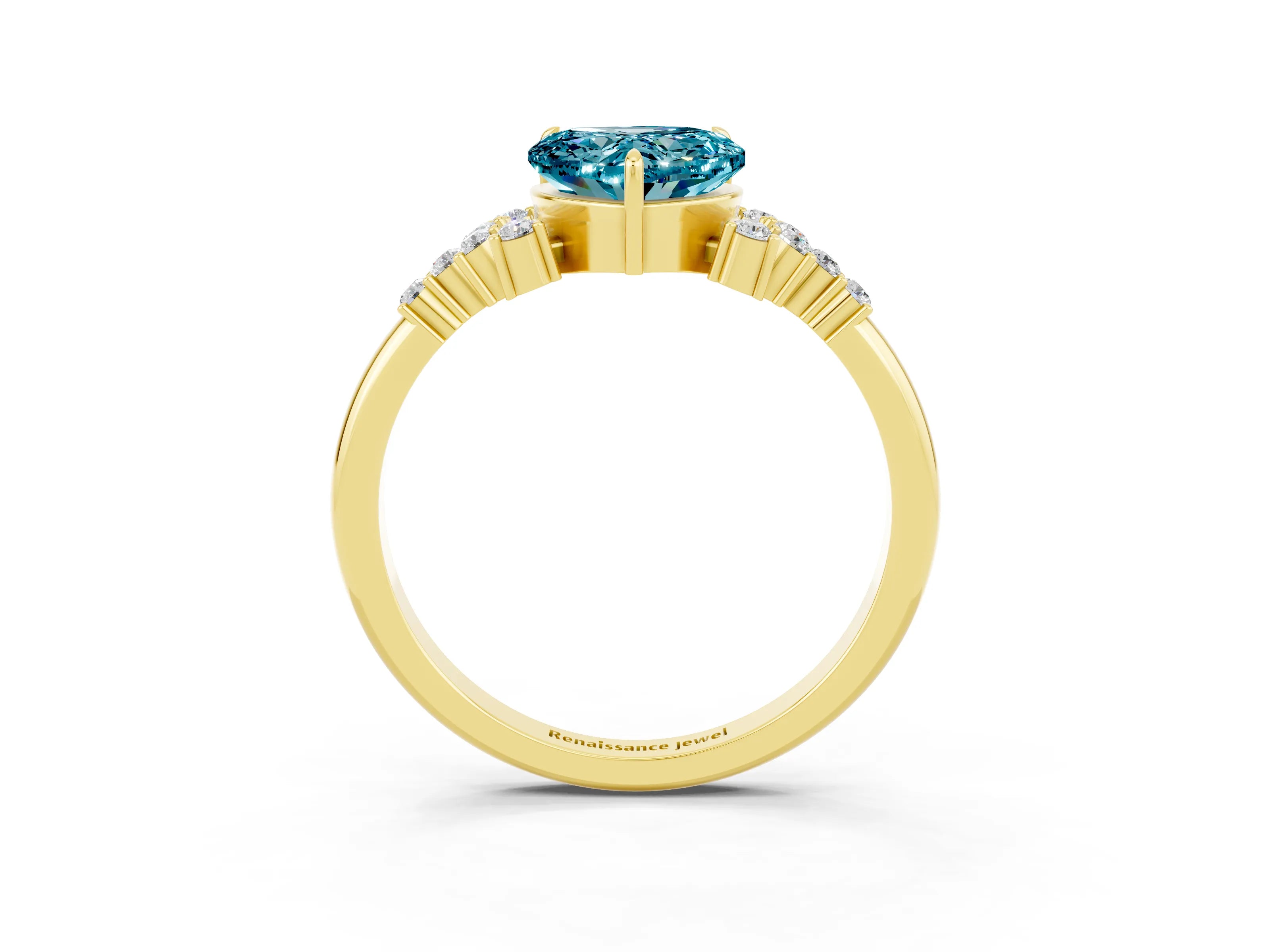 Yellow gold Heart Cut Blue Topaz Ring with Side Stones and Four-Prong Setting_39