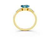 Yellow gold Heart Cut Blue Topaz Ring with Side Stones and Four-Prong Setting_39