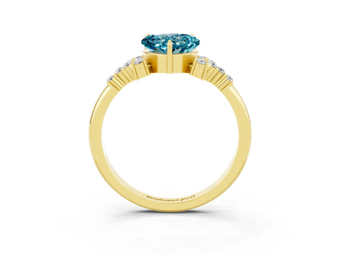 Yellow gold Heart Cut Blue Topaz Ring with Side Stones and Four-Prong Setting_39