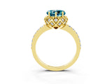 Yellow gold Heart Cut Blue Topaz Scalloped Halo Engagement Ring with Round Shared Prong Band_27