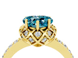 Yellow gold Heart Cut Blue Topaz Scalloped Halo Engagement Ring with Round Shared Prong Band_28