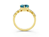 Yellow gold Heart Cut Blue Topaz Scattered Round Accent Ring with Prong Setting_15