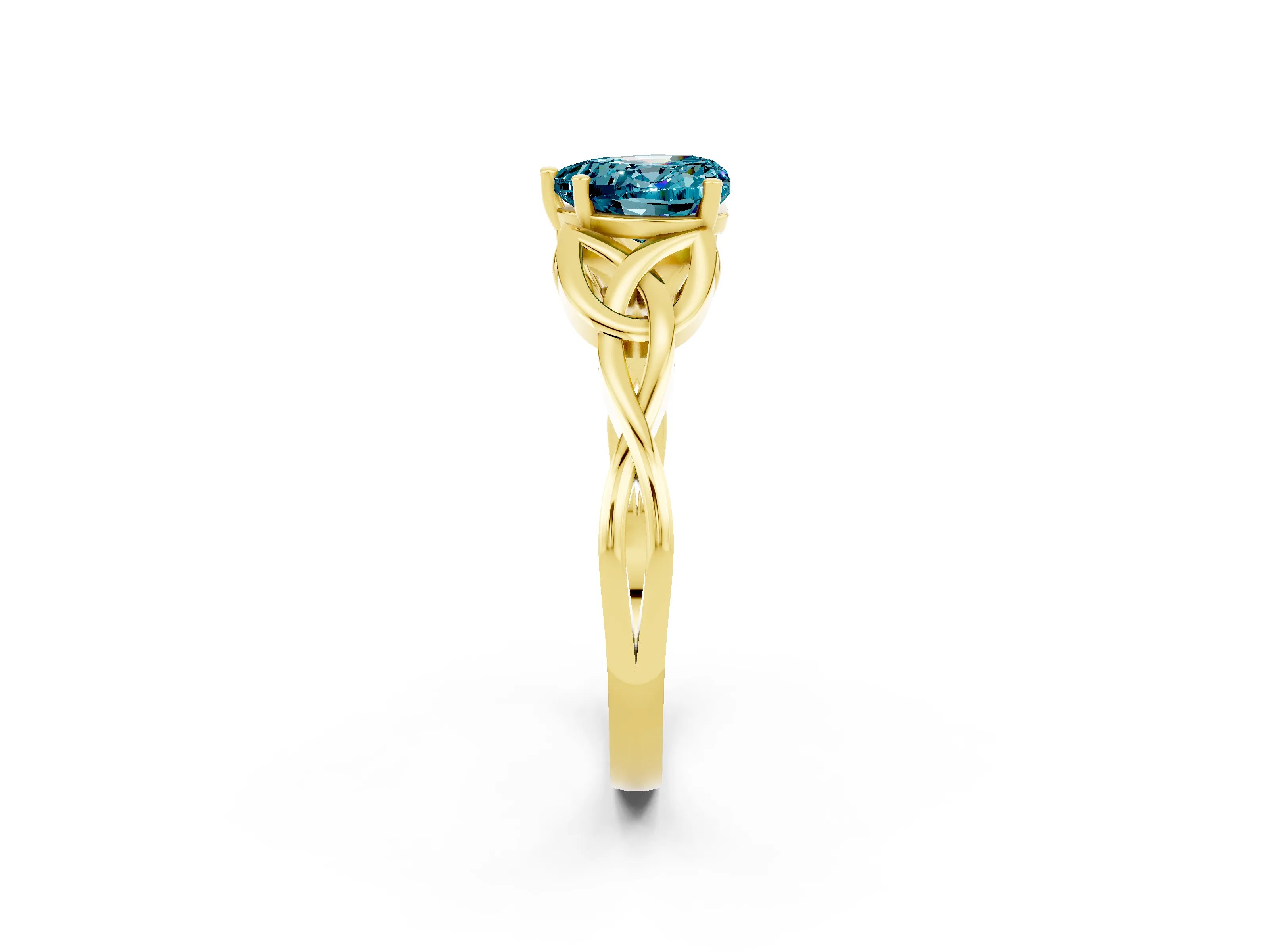 Yellow gold Heart Cut Blue Topaz Solitaire Celtic Knot Ring with Four-Prong Setting_14