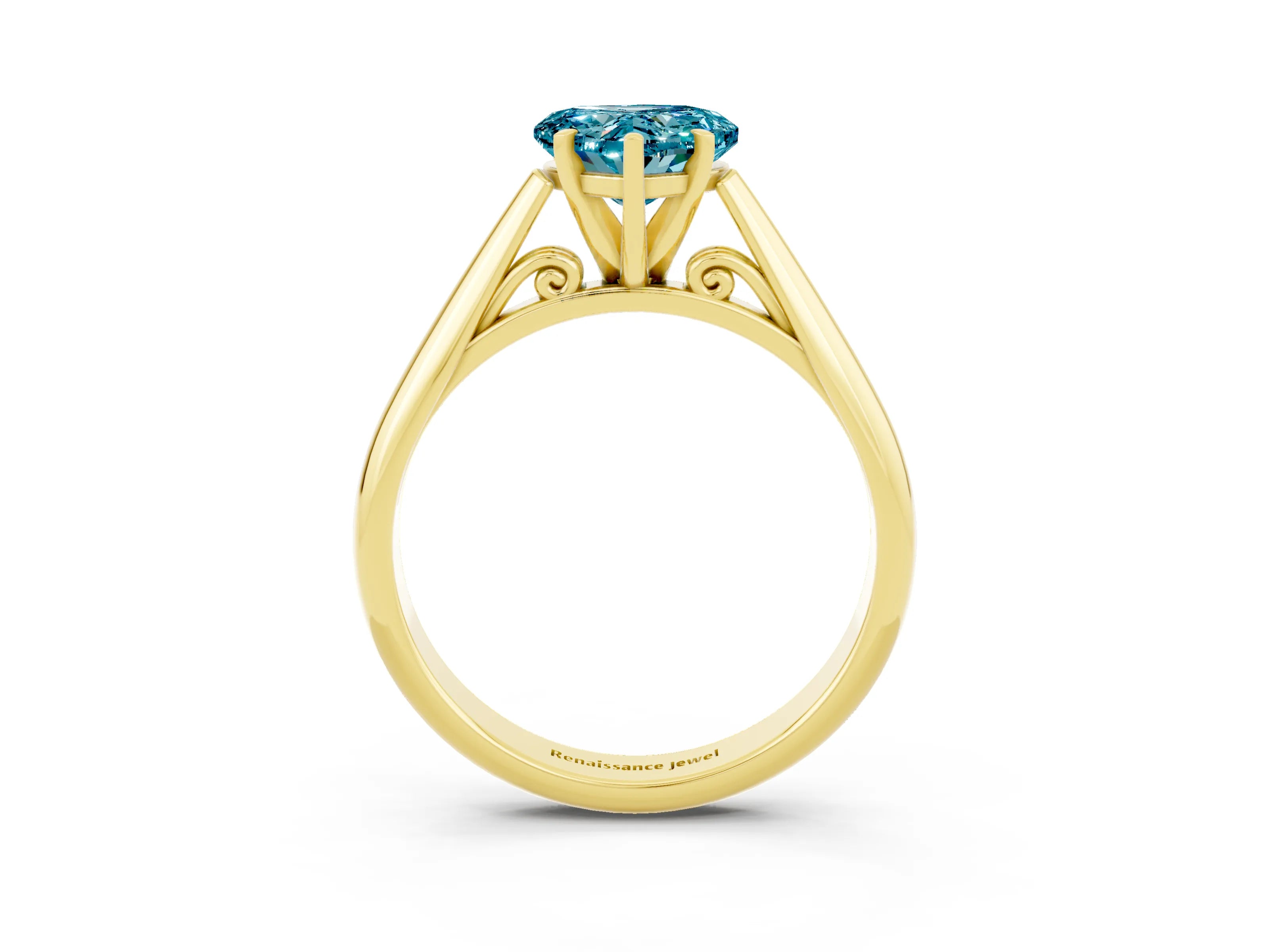 Yellow gold Heart Cut Blue Topaz Solitaire Engagement Ring with Cathedral Setting and Four-Prong Mount_15